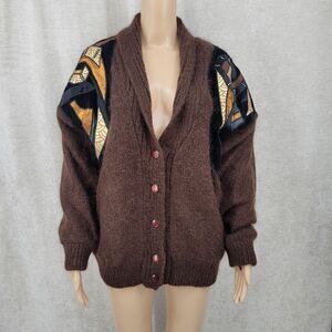 Cervelle 80s Brown Mohair Eclectic Grandpa Grandmacore Sweater Cardigan Medium